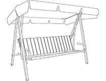 Instruzioni di montaggio di dondolo con tubo quadro e schienale ribaltabile con sedile in plastica e tetto ondulato